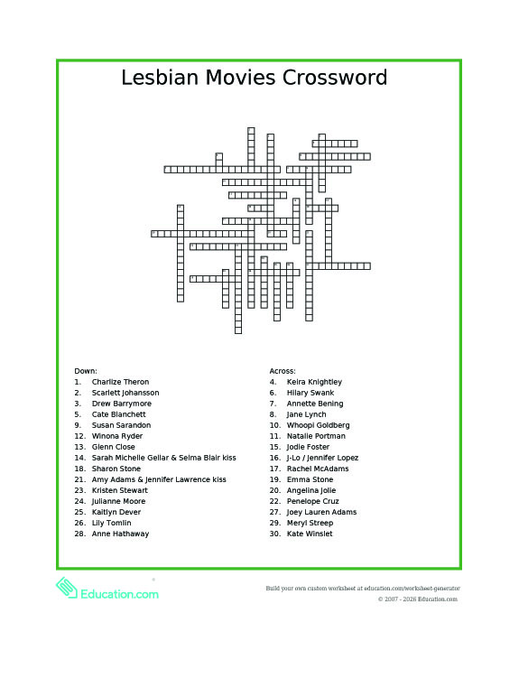 Sapphic / Lesbian Movies Crossword